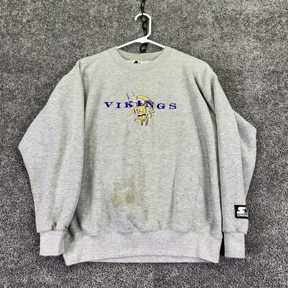 Vintage Minnesota Vikings Sweatshirt Boys XL Gray NFL Football Starter Logo 90s - Picture 1 of 10